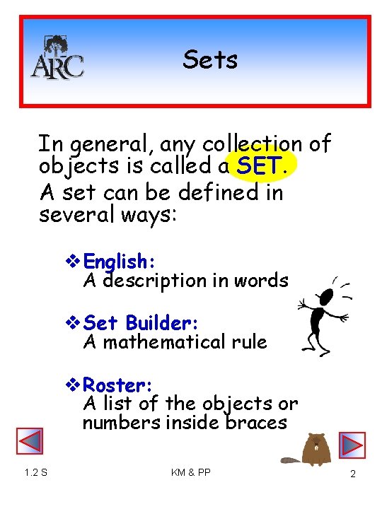 Sets In general, any collection of objects is called a SET. A set can