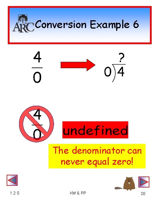 Conversion Example 6 The denominator can never equal zero! 1. 2 S KM &