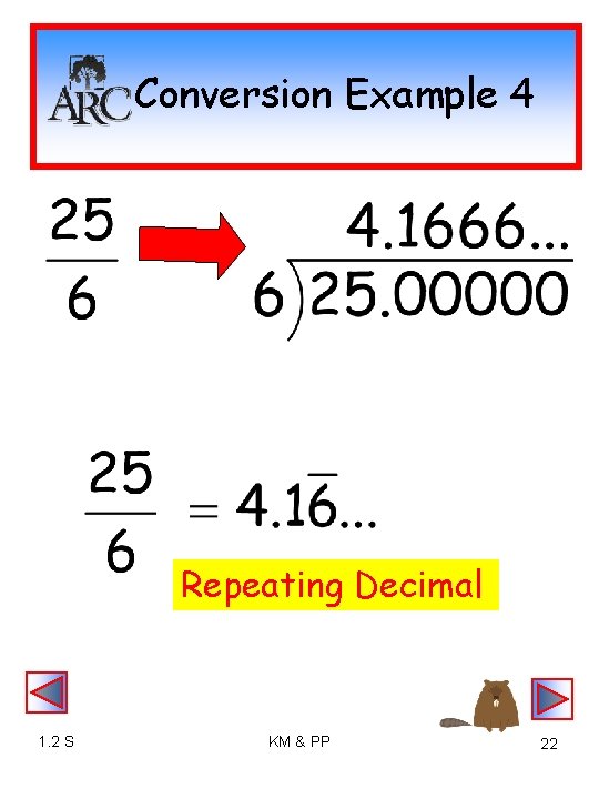 Conversion Example 4 Repeating Decimal 1. 2 S KM & PP 22 