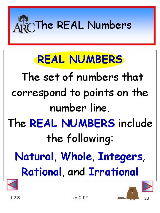 The REAL Numbers REAL NUMBERS The set of numbers that correspond to points on