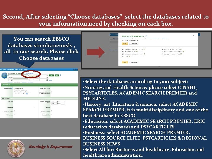 Second, After selecting “Choose databases” select the databases related to your information need