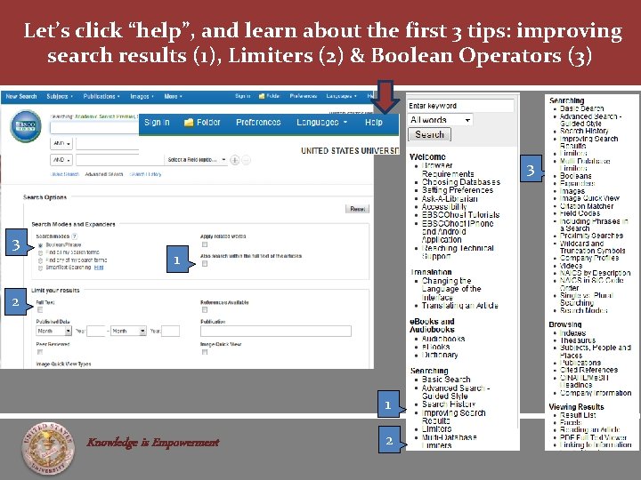  Let’s click “help”, and learn about the first 3 tips: improving search results