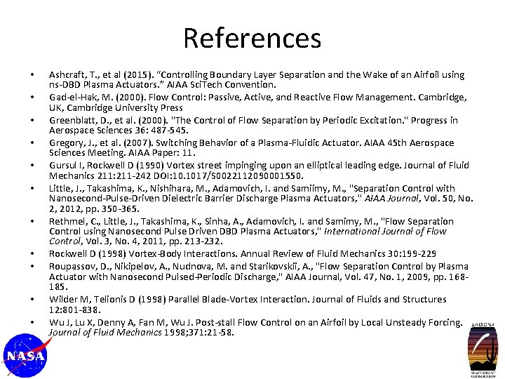References • • • Ashcraft, T. , et al (2015). “Controlling Boundary Layer Separation