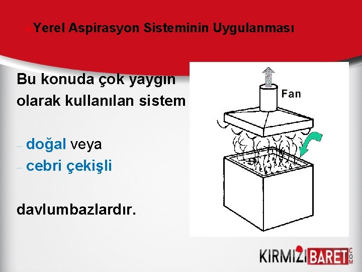 v. Yerel Aspirasyon Sisteminin Uygulanması Bu konuda çok yaygın olarak kullanılan sistem doğal veya