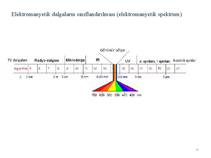 Elektromanyetik dalgaların sınıflandırılması (elektromanyetik spektrum) 19 