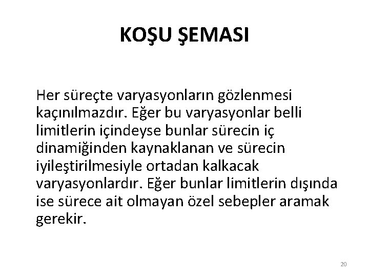 KOŞU ŞEMASI Her süreçte varyasyonların gözlenmesi kaçınılmazdır. Eğer bu varyasyonlar belli limitlerin içindeyse bunlar