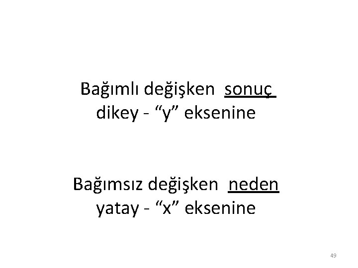 Bağımlı değişken sonuç dikey - “y” eksenine Bağımsız değişken neden yatay - “x” eksenine