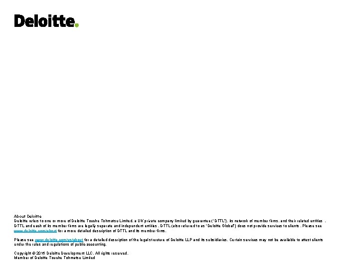 About Deloitte refers to one or more of Deloitte Touche Tohmatsu Limited, a UK