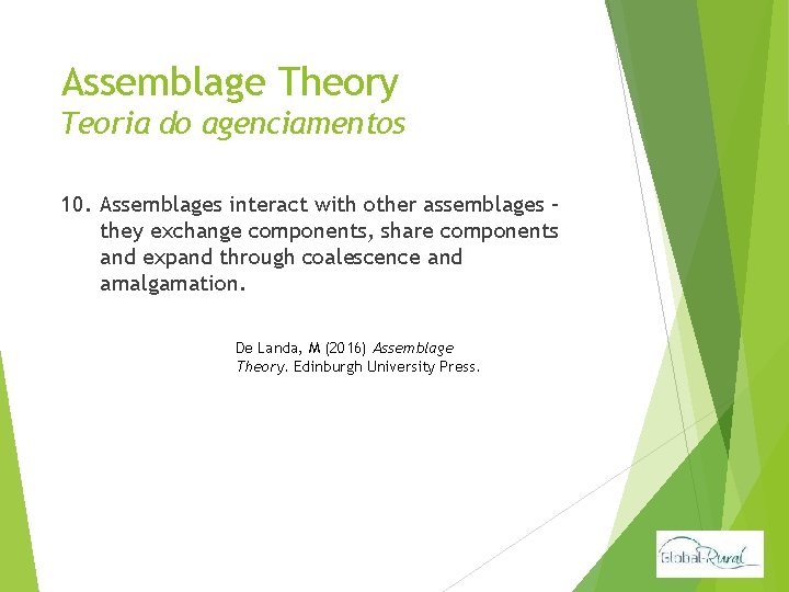 Assemblage Theory Teoria do agenciamentos 10. Assemblages interact with other assemblages – they exchange