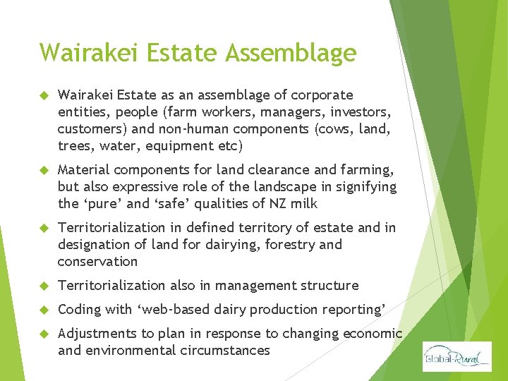 Wairakei Estate Assemblage Wairakei Estate as an assemblage of corporate entities, people (farm workers,