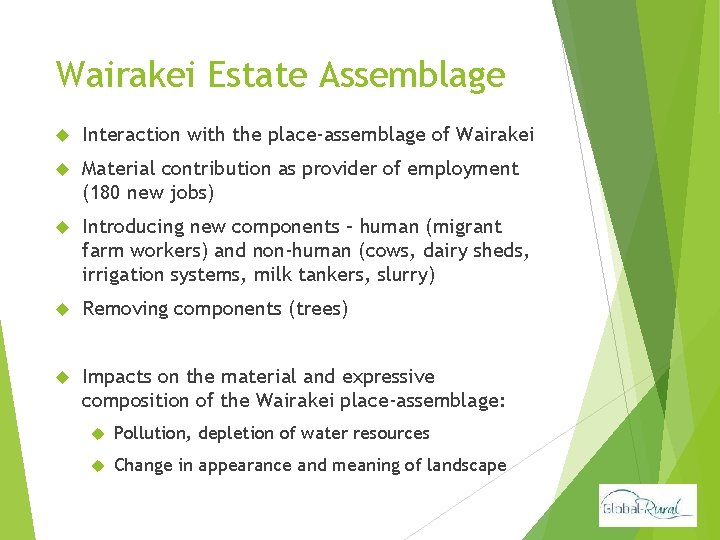 Wairakei Estate Assemblage Interaction with the place-assemblage of Wairakei Material contribution as provider of
