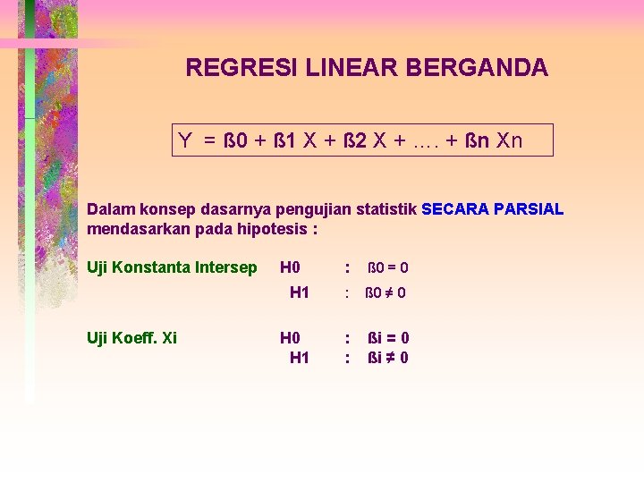 REGRESI LINEAR BERGANDA Y = ß 0 + ß 1 X + ß 2