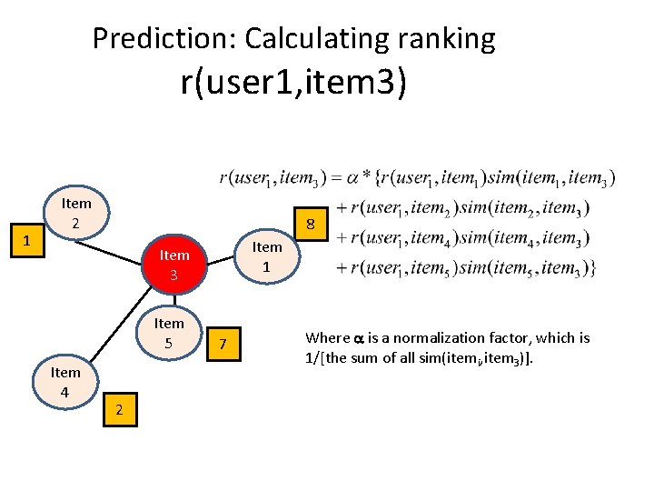 Prediction: Calculating ranking r(user 1, item 3) 1 Item 2 8 Item 1 Item