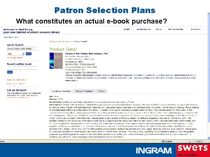 Patron Selection Plans What constitutes an actual e-book purchase? 