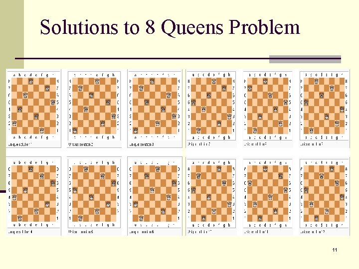 Solutions to 8 Queens Problem 11 Solutions to 8 Queens Problem 11
