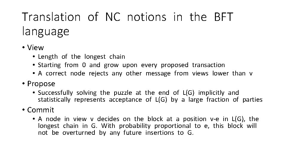 Translation of NC notions in the BFT language • View • Length of the