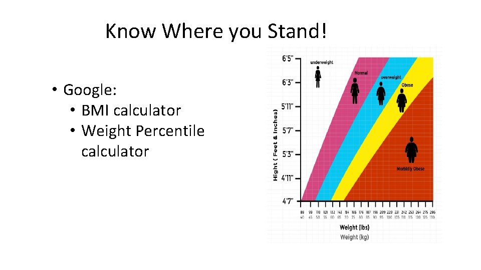 Know Where you Stand! • Google: • BMI calculator • Weight Percentile calculator 