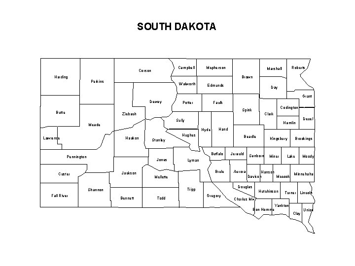 SOUTH DAKOTA Campbell Corson Mcpherson Harding Roberts Marshall Brown Perkins Walworth Edmunds Day Grant