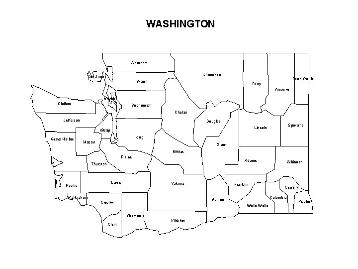 WASHINGTON Whatcom Okanogan San Juan Pend Oreille Skagit Ferry Stevens Island Clallam Snohomish Chelan