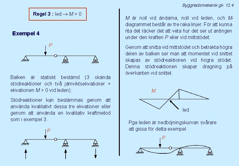 Byggnadsmekanik gk 12. 4 Regel 3 : led M = 0 Exempel 4 P