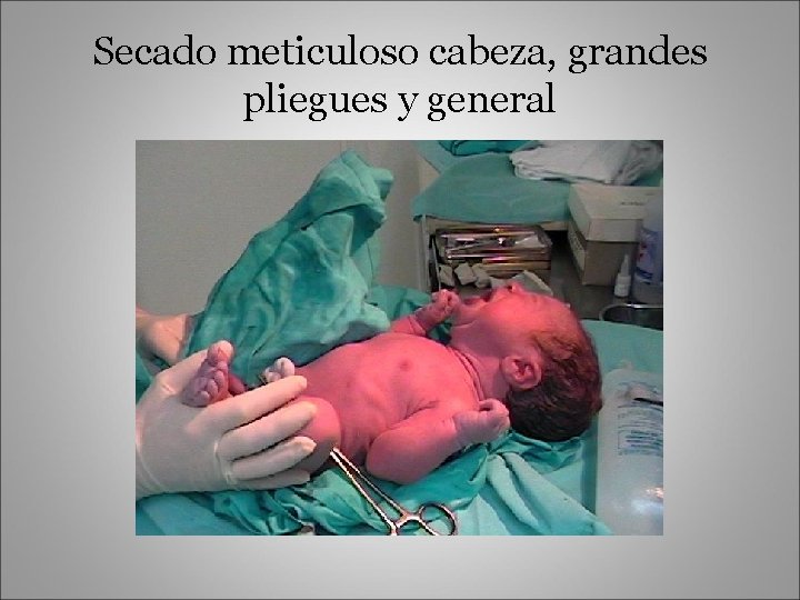 Secado meticuloso cabeza, grandes pliegues y general 