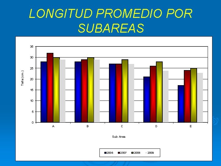 LONGITUD PROMEDIO POR SUBAREAS 35 30 Talla (cm. ) 25 20 15 10 5