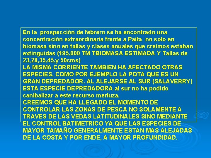 En la prospección de febrero se ha encontrado una concentración extraordinaria frente a Paita