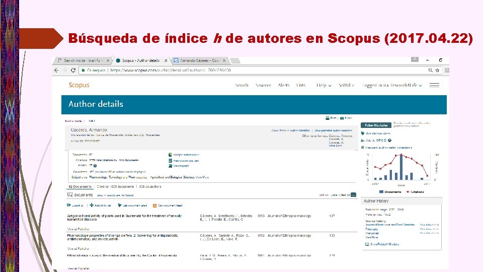 Búsqueda de índice h de autores en Scopus (2017. 04. 22) 