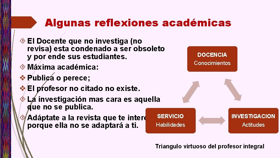 Algunas reflexiones académicas El Docente que no investiga (no revisa) esta condenado a ser