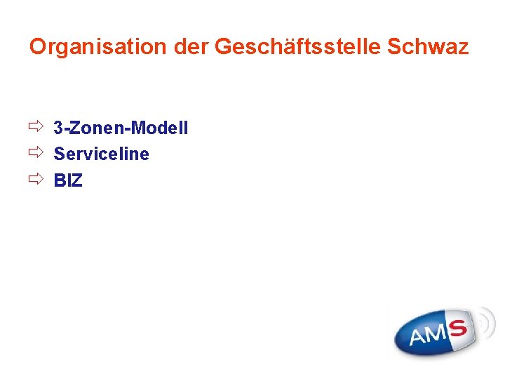 Organisation der Geschäftsstelle Schwaz ð 3 -Zonen-Modell ð Serviceline ð BIZ 