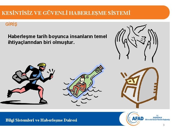 KESİNTİSİZ VE GÜVENLİ HABERLEŞME SİSTEMİ GİRİŞ Haberleşme tarih boyunca insanların temel ihtiyaçlarından biri olmuştur.