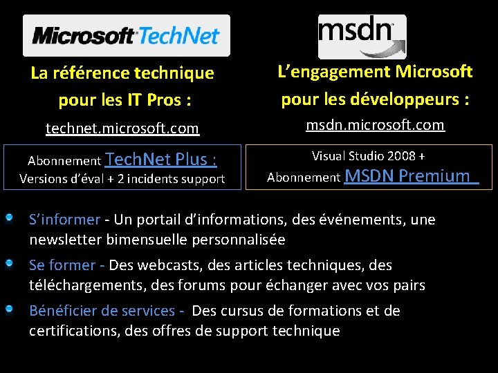 La référence technique pour les IT Pros : L’engagement Microsoft pour les développeurs :