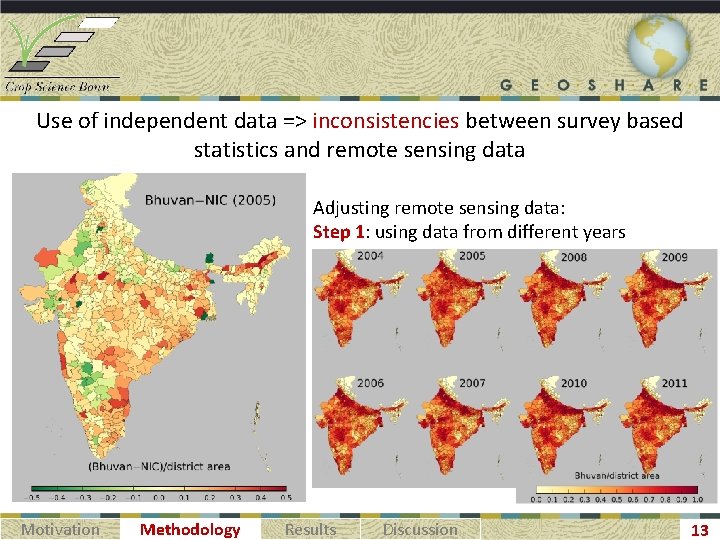 Use of independent data => inconsistencies between survey based statistics and remote sensing data
