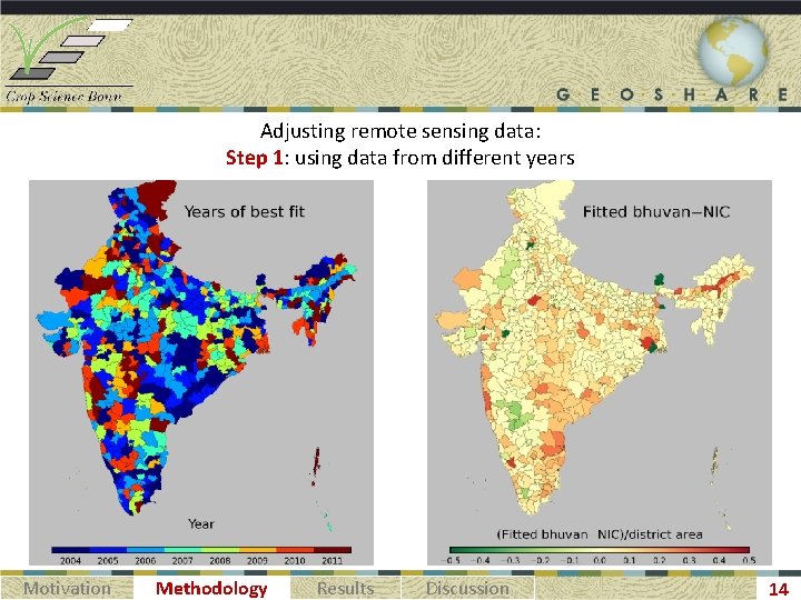 Adjusting remote sensing data: Step 1: using data from different years Motivation Methodology Results