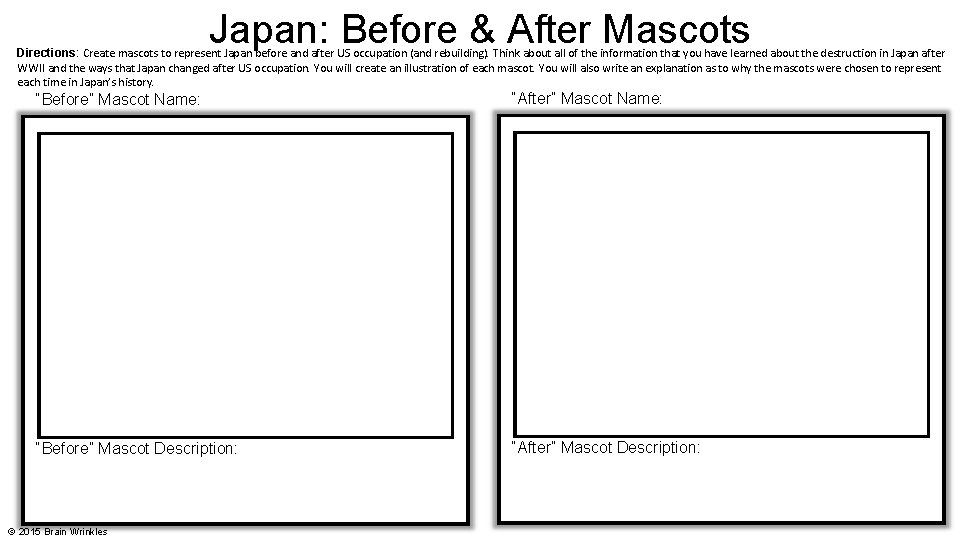 Japan: Before & After Mascots Directions: Create mascots to represent Japan before and after