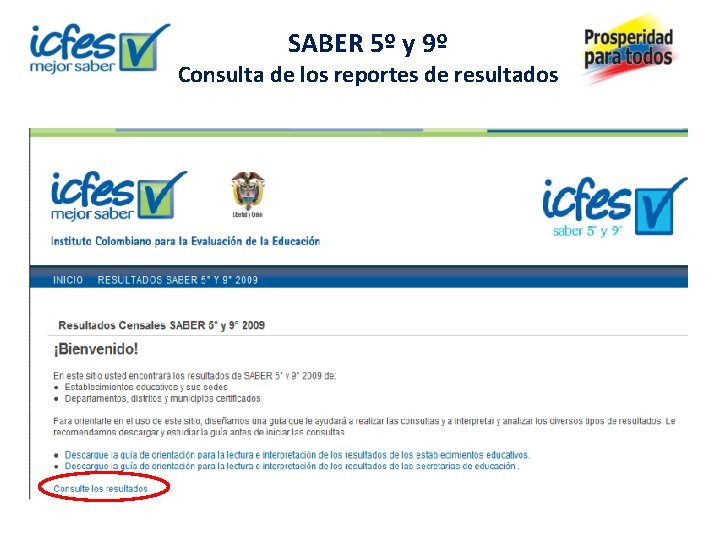 SABER 5º y 9º Consulta de los reportes de resultados 