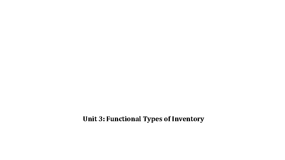 Unit 3: Functional Types of Inventory 