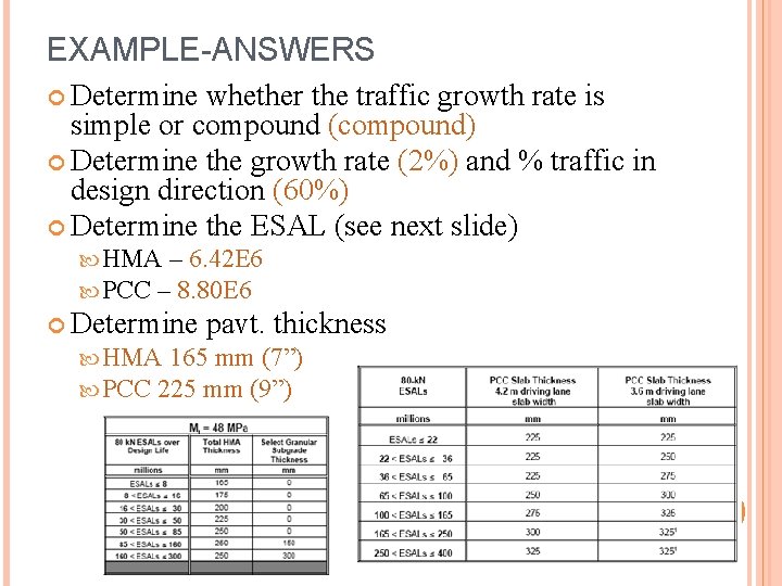 EXAMPLE-ANSWERS Determine whether the traffic growth rate is simple or compound (compound) Determine the