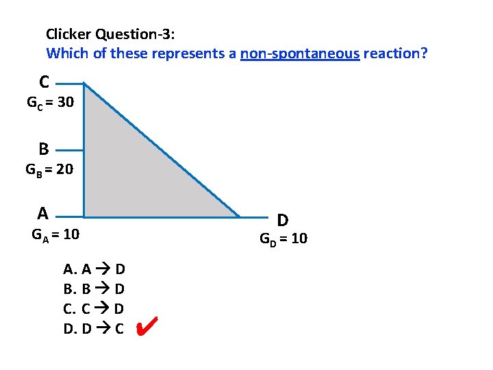 Clicker Question-3: Which of these represents a non-spontaneous reaction? C GC = 30 B