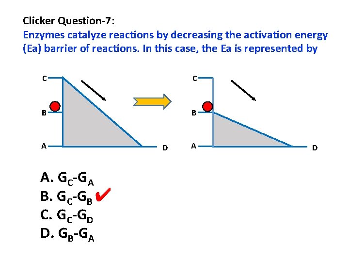 Clicker Question-7: Enzymes catalyze reactions by decreasing the activation energy (Ea) barrier of reactions.