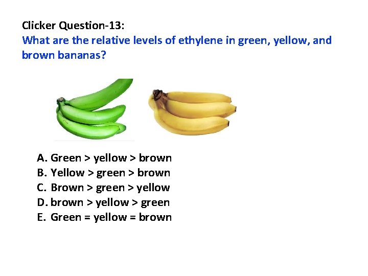 Clicker Question-13: What are the relative levels of ethylene in green, yellow, and brown