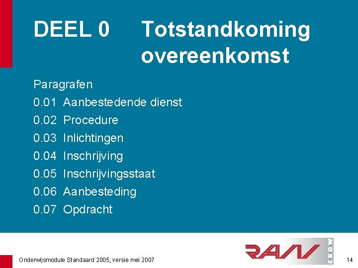 DEEL 0 Totstandkoming overeenkomst Paragrafen 0. 01 Aanbestedende dienst 0. 02 Procedure 0. 03