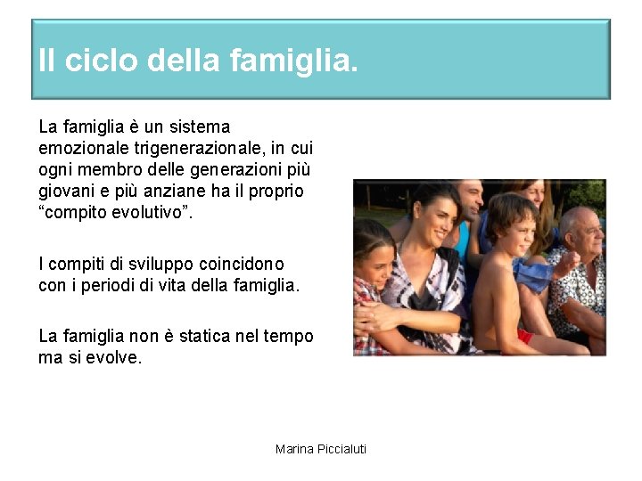 Il ciclo della famiglia. La famiglia è un sistema emozionale trigenerazionale, in cui ogni