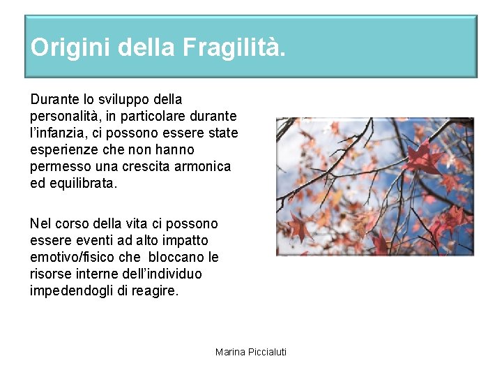 Origini della Fragilità. Durante lo sviluppo della personalità, in particolare durante l’infanzia, ci possono