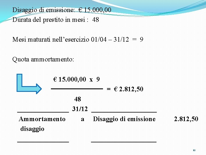 Disaggio di emissione: € 15. 000, 00 Durata del prestito in mesi : 48