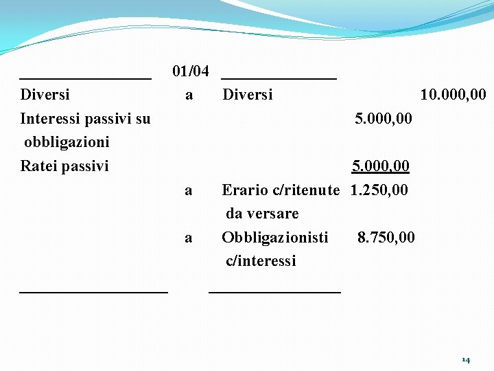________ 01/04 _______ Diversi a Diversi 10. 000, 00 Interessi passivi su 5. 000,