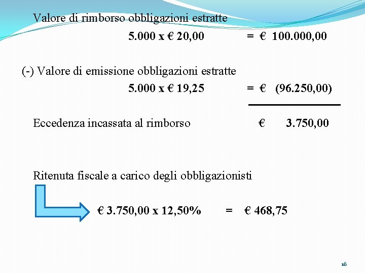 Valore di rimborso obbligazioni estratte 5. 000 x € 20, 00 = € 100.