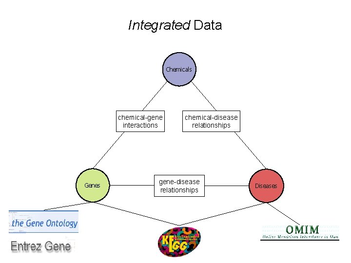 Integrated Data Chemicals chemical-gene interactions Genes chemical-disease relationships gene-disease relationships Diseases 