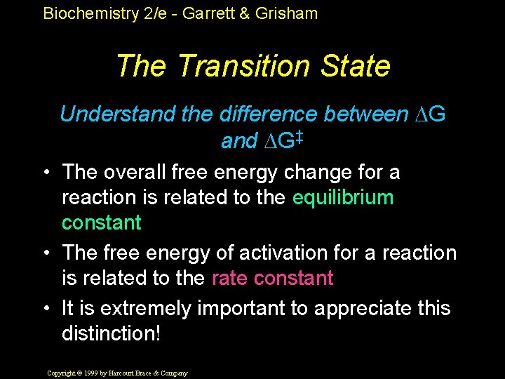 Biochemistry 2/e - Garrett & Grisham The Transition State Understand the difference between G