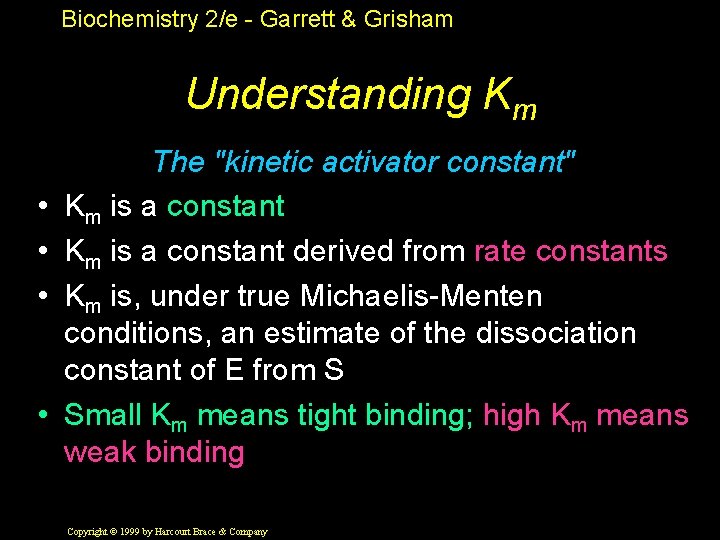 Biochemistry 2/e - Garrett & Grisham Understanding Km • • The "kinetic activator constant"